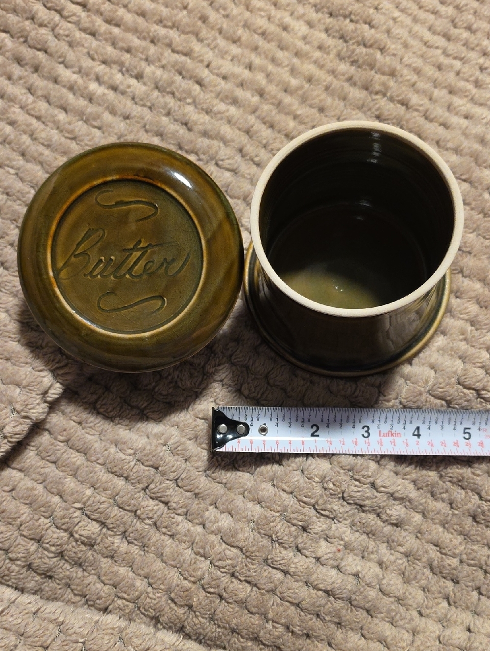 Ceramic Butter Crock in Olive Green -Kitchen Crock Classic Lines Pottery